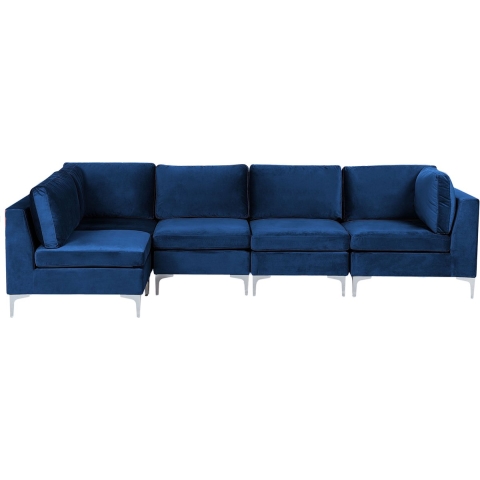 Beliani - EVJA - Hoekbank 5-zits - Blauw - Rechterzijde - Fluweel