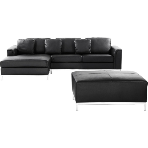 Beliani-OSLO-Hoekbank met ottomaan-Zwart-Rechterzijde-270 cm-Leer