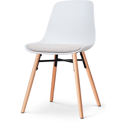 Nolon Nena-Liv Eetkamerstoel Wit - Beige Kussen - Houten Poten