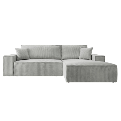 NADUVI Collection Galine Hoekbank met Chaise Longue Rechts met Slaapfunctie - Ribstof - Lichtgrijs