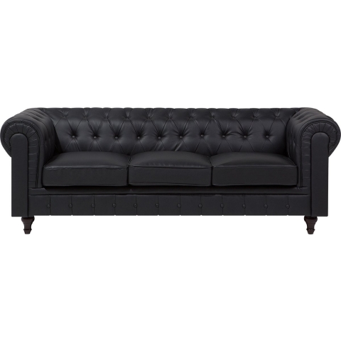 Beliani - CHESTERFIELD L - Chesterfield bank - Zwart - Kunstleer