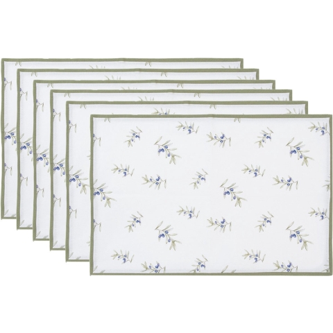 Clayre & Eef Placemats Set van 6 48x33 cm Wit Katoen Olijven