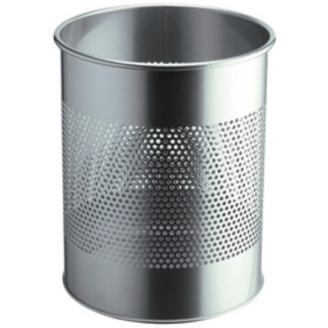 Durable Prullenbak | 15 l H315xd. 260 mm met gatenraster | metaal met epoxyharslaag | zilver-metallic | 1 stuk - 331023 331023