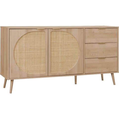sweeek - 2-deurs, 3-lades dressoir in hout- en rietlook 150 cm