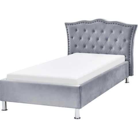 Beliani - METZ - Eenpersoonsbed - Grijs - 90 x 200 cm - Fluweel