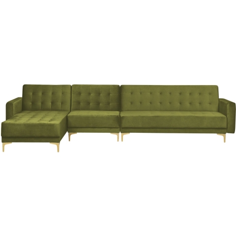 Beliani-ABERDEEN-Hoekslaapbank-Groen-Rechterzijde-347 cm-Fluweel
