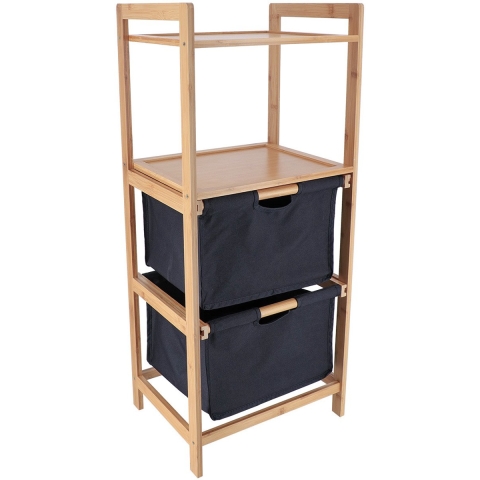 Opbergkast - met 2 manden - 3 vakken - bamboe / zwart - 90 x 38 x 30 cm -