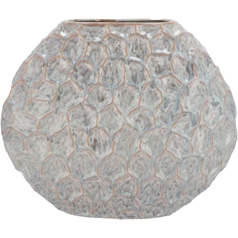 DK Design Bloemenvaas Inga Jada - plat model - grijs - 41 x 15 cm - moderne vaas - schub motief -