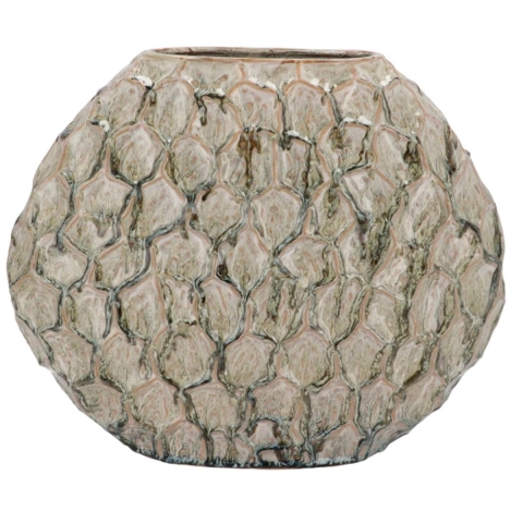 DK Design Bloemenvaas Inga Jada - plat model - groen - 41 x 15 cm - moderne vaas - schub motief -