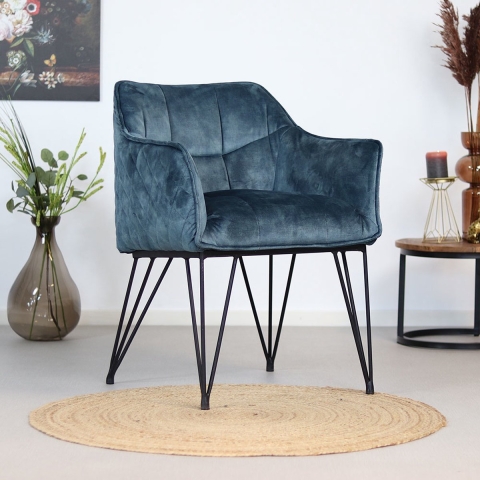 Bronx71 Velvet eetkamerstoel Jayron blauw