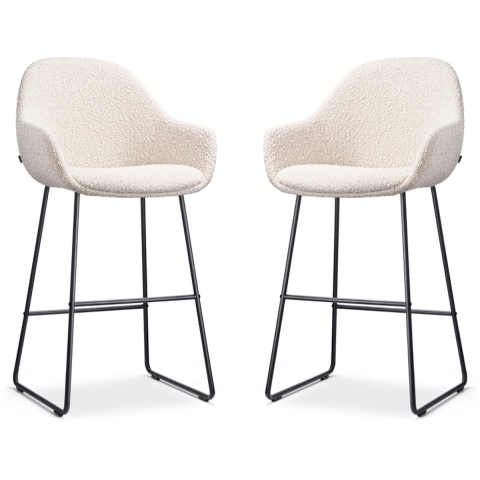 Nolon Nino-Mae Barkrukken Set van 2 - Bouclé Beige - Zwart - 65 cm