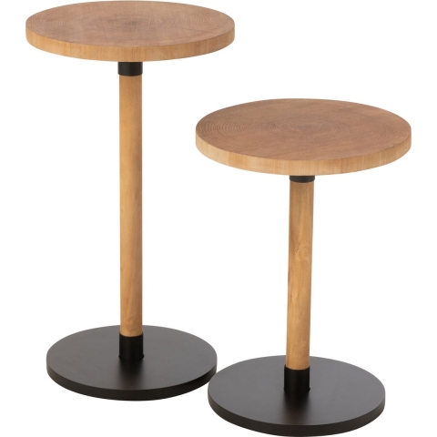 J-Line bijzettafel Ron - dennenhout - naturel|zwart - 2 stuks