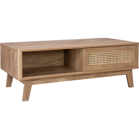 sweeek - Salontafel met schuifdeur, 2 vakken, hout- en rieteffect