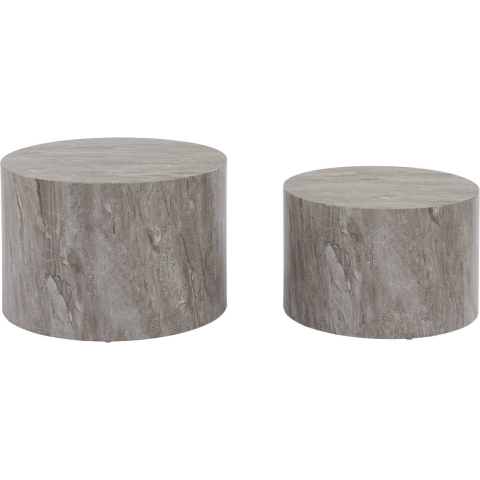 sweeek - Set van 2 ronde bijzettafels met marmerlook.