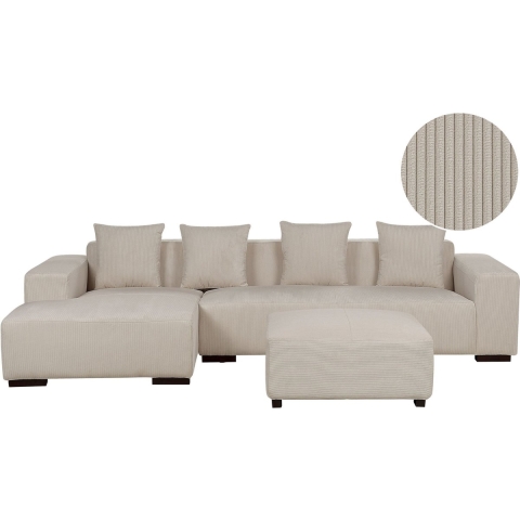 Beliani-LUNGO-Hoekbank met ottomaan-Beige-Rechtszijdig-Corduroy