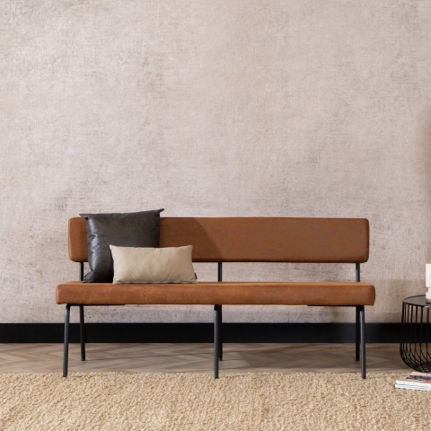 Bronx71 Industriële eetkamerbank Espen cognac eco-leer 160 cm