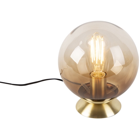 QAZQA Art deco tafellamp messing met smoke glas - Pallon