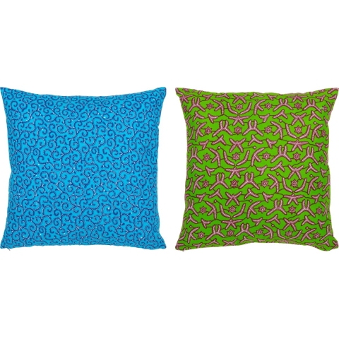 J-Line kussen Patroon Stof - polyester - groen|blauw - 2 stuks