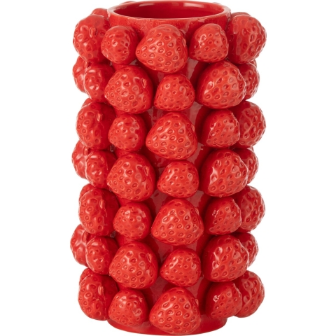 J-Line Vaas Aardbeien Cover Keramiek Rood