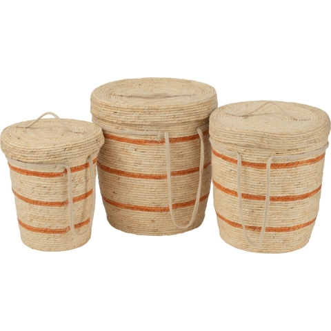 J-Line Set Van 3 Mand Strepen+Deksel Maïs Naturel|Oranje