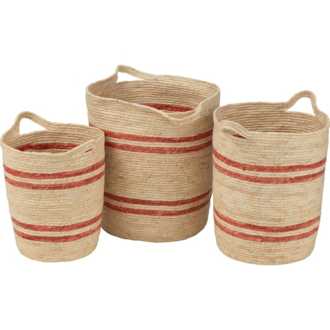 J-Line Set Van 3 Mand Strepen+Handvat Maïs Naturel|Rood