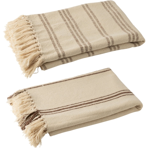 J-Line Plaid Strepen Gerecycleerd Katoen Wit|Bruin Assortiment Van