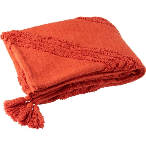 J-Line plaid Getuft + Kwasten - katoen - rood - 130 x 180 cm