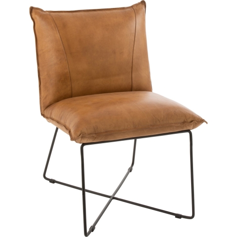 J-Line Lounge Stoel Avi Leder|Ijzer Camel