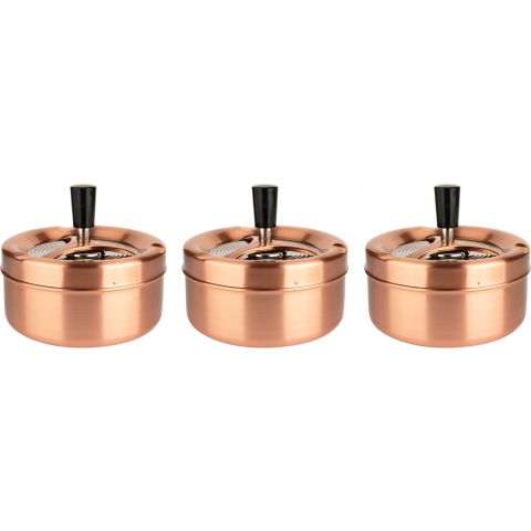 Draaiasbak - 3x stuks - rose goud - 13 cm - rond - drukasbak - draai asbak - stormasbak -