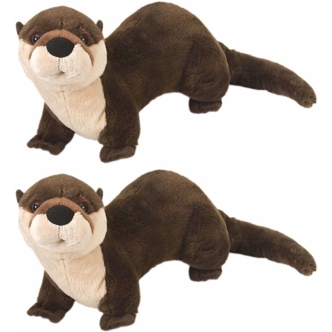 Wild Republic Pluche otter knuffel - 2x stuks - bruin - 30 cm - knuffeldieren uit het water -
