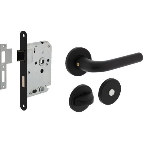 Intersteel Deurbeslag set wc slot zwart met deurkruk Eucla met rozet zwart