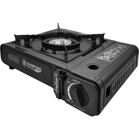 Draagbaar Compact Gasfornuis Camping Gaskoker met ingebouwd veiligheidssysteem in handige opbergkoffer  - zwart