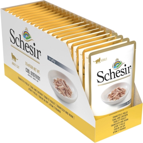 20x Schesir Kattenvoer Pouch Tonijn - Kip in Gelei 85 gr