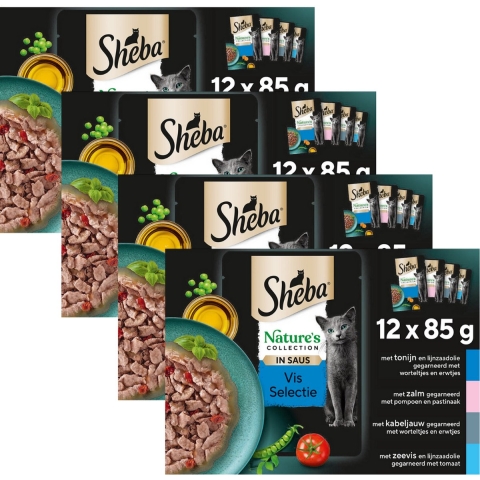 4x Sheba Nature's Collection Kattenvoer Natvoer Vis Selectie in Saus Maaltijdzakjes 12 x 85 gr
