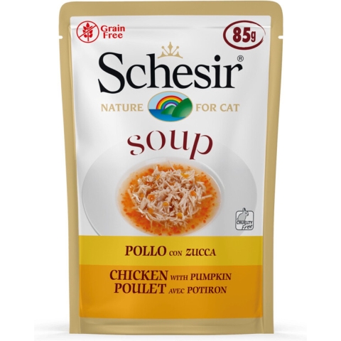 20x Schesir Katten Natvoer Soep Kip en Pompoen 85 gr