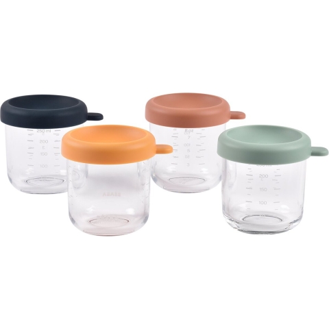 Bewaarpotjes Glas Béaba 250ml Color Mix 4st