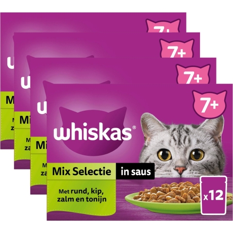 4x Whiskas Senior Multipack Mix Selectie in Saus 12 x 85 gr