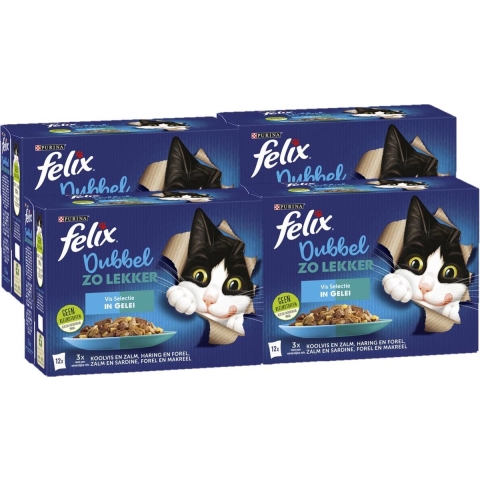 4x Felix Dubbel Zo Lekker Vis Selectie in Gelei 12 x 85 gr