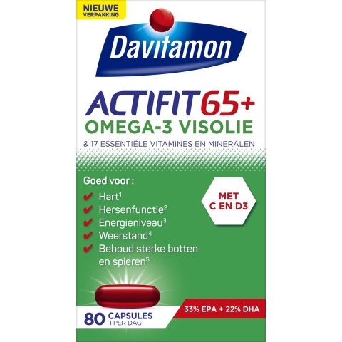 1+1 gratis: Davitamon Actifit 65+ Omega-3 Visolie 80 capsules