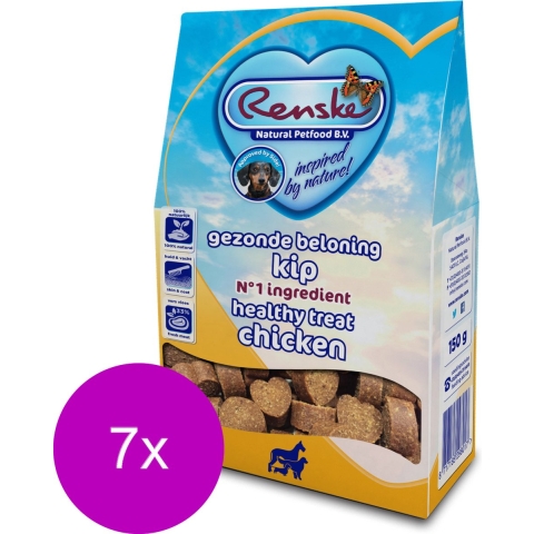7x Renske Gezonde Beloning Hartjes Hondensnack Kip 150 gr