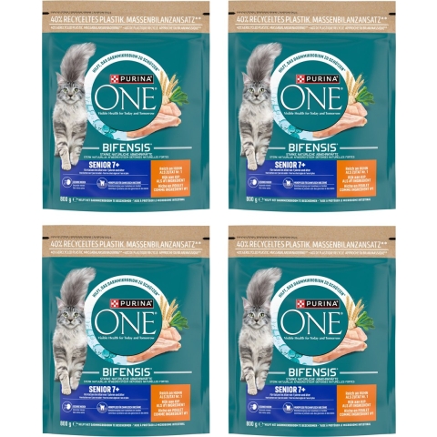 4x Purina ONE Senior Kip - Volkoren Granen 800 gr