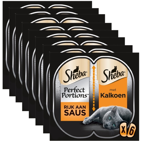 8x Sheba Perfect Portions Adult Kattenvoer Natvoer Luxe Kalkoen in Saus 3 x 2 stuks