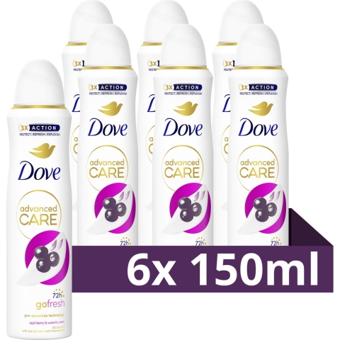 6x Dove Deodorant Spray Advanced Care Acai Berry&Waterlily 150 ml