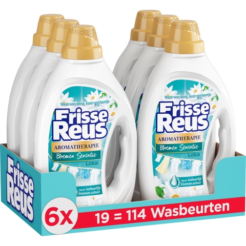 6x Witte Reus Wasmiddel Frisse Reus Gel Lotus 19 Wasbeurten 855 ml
