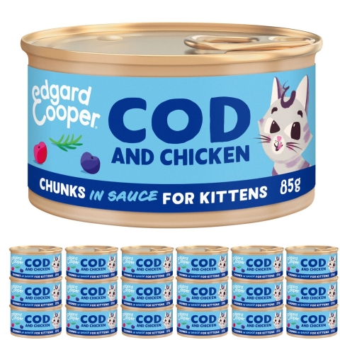 18x Edgard&Cooper Kattenvoer Kitten Chunks Kabeljauw - Kip 85 gr