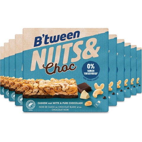 10x Hero B'tween Nuts&Choc Cashew Chocolade Wit Puur 3 x 32 gr
