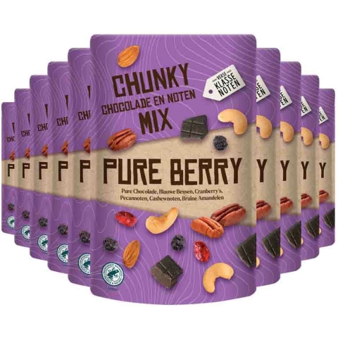 10x Verse Klassenoten Chunky Chocolade en Noten Mix Pure Berry 150 gr