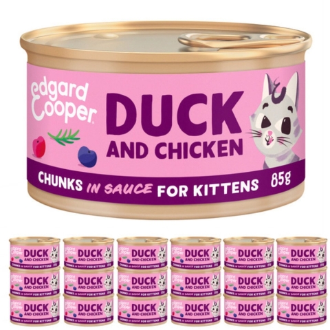 18x Edgard&Cooper Kattenvoer Kitten Chunks Eend - Kip 85 gr