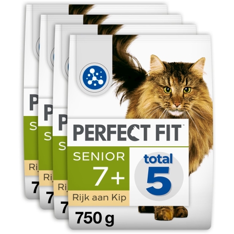 4x Perfect Fit Droogvoer Senior Kip 750 gr