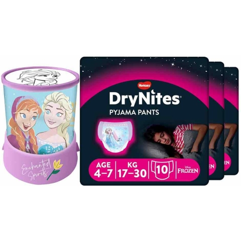 DryNites Luierbroekjes Girl 4-7 jaar Voordeelbox + Frozen Led Projector Lamp Pakket